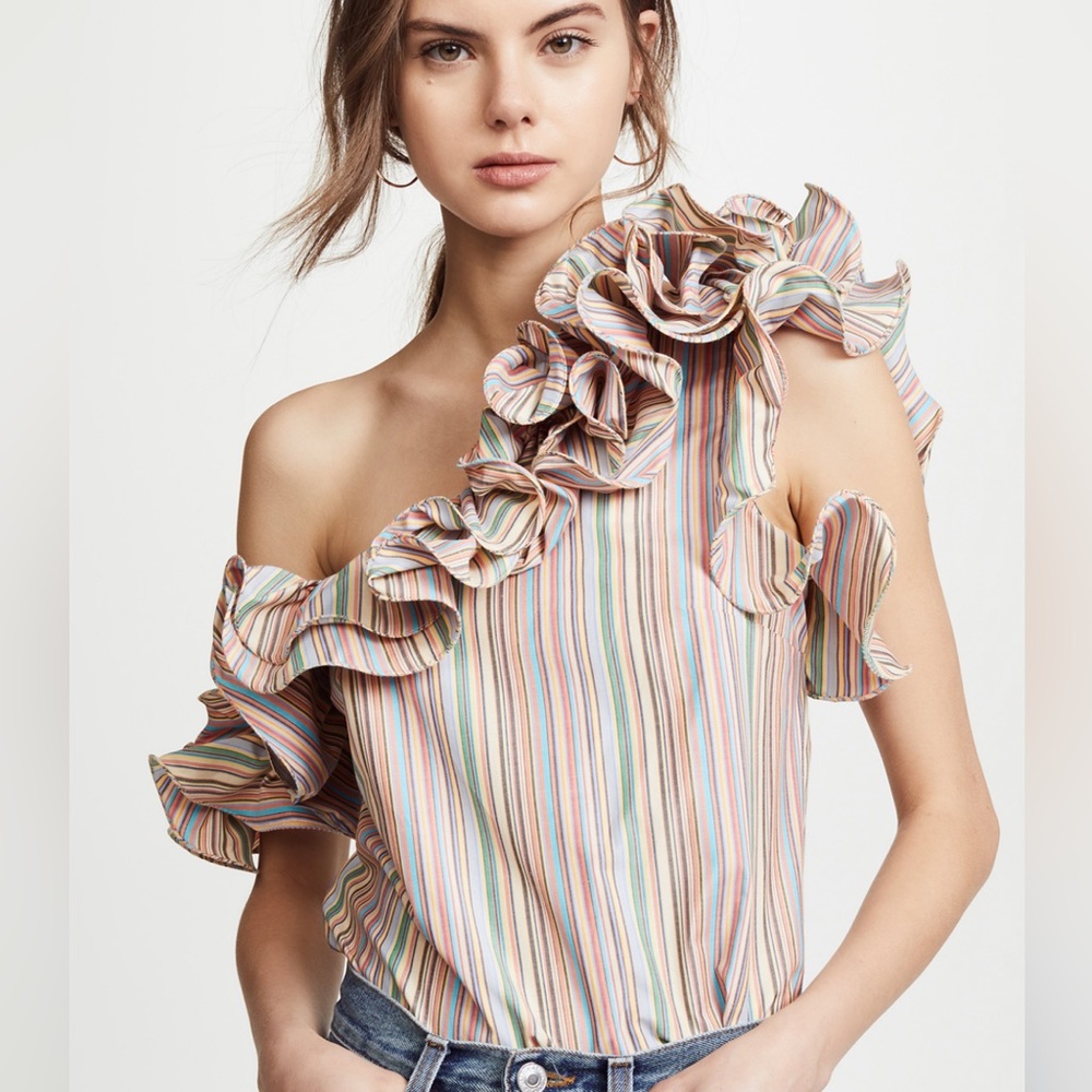 $260 Peterson Arabella one shoulder top in Sunset - S
